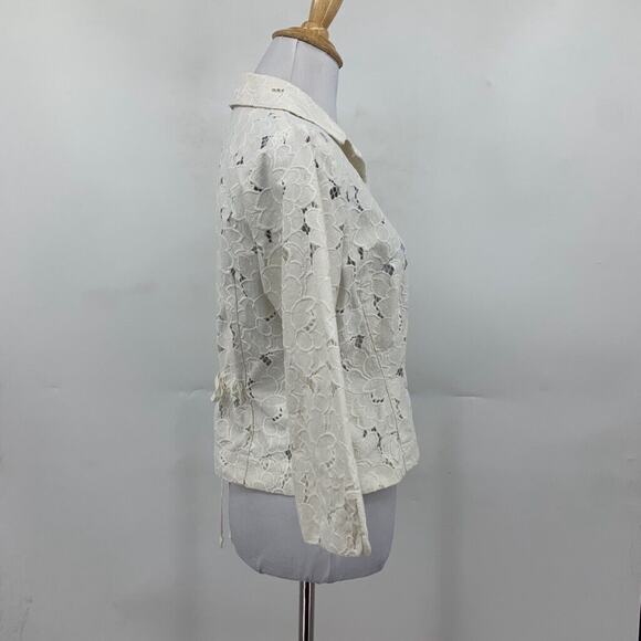 Cabi Jacket Women Small Off White Portrait Lace Floral 3/4 Sleeve Cropped Button - Picture 6 of 15